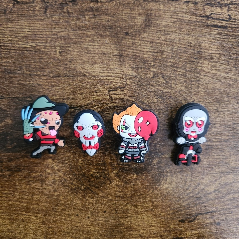 Horror Movie Shoe Charms 4pc Set Freddy Krueger Pennywise Billy Saw Halloween